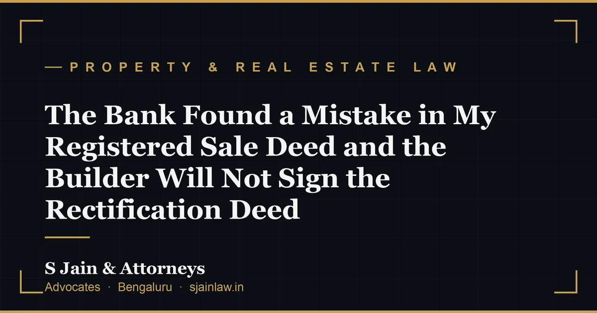 The Bank Found a Mistake in My Registered Sale Deed and the Builder Will Not Sign the Rectification Deed
