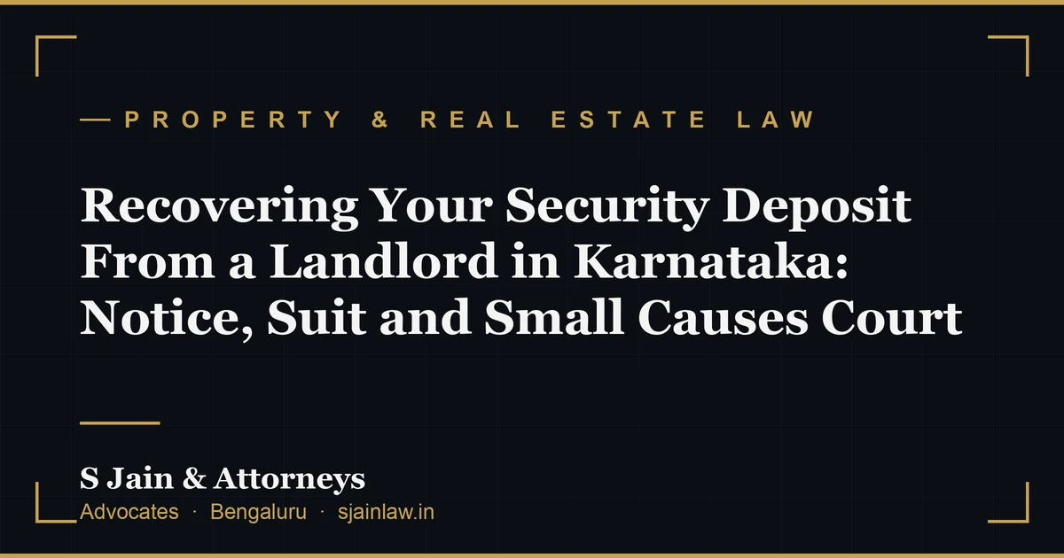 Recovering Your Security Deposit From a Landlord in Karnataka: Notice, Suit and Small Causes Court